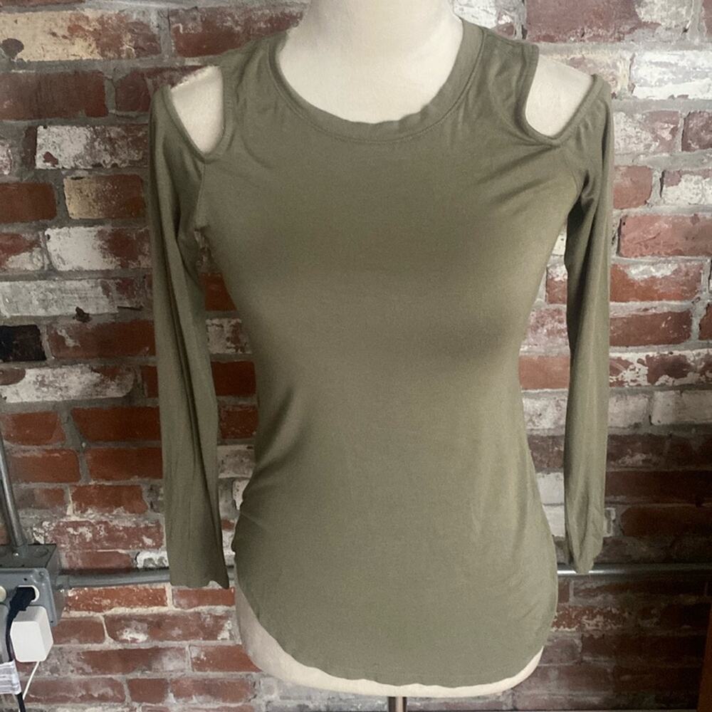 Alya Moss Green Open Shoulder Long Sleeve Fitted Shirt Size XS